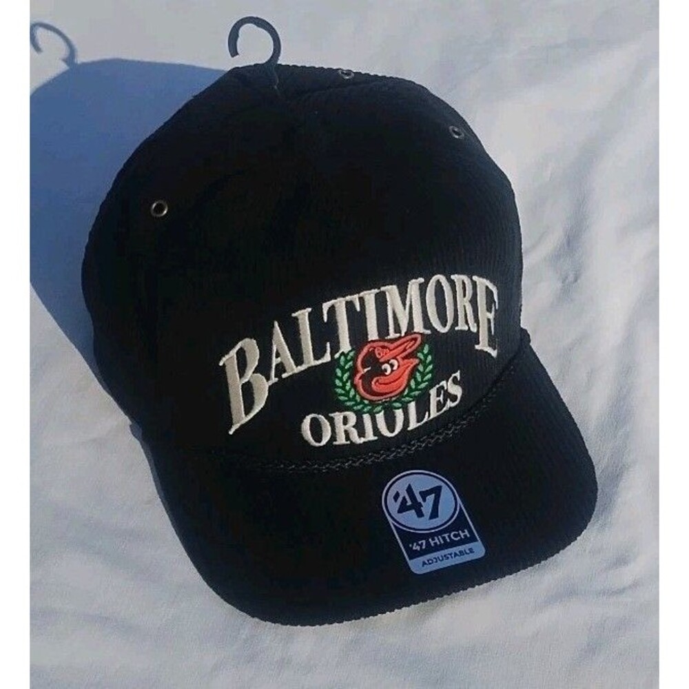 Baltimore Orioles 47' Brand Black Pitch Out Corduroy Rope Hitch Adjustable Hat